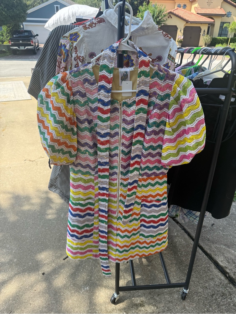 QUEEN OF SPARKLES Multicolor Chevron Knit Top with Tie